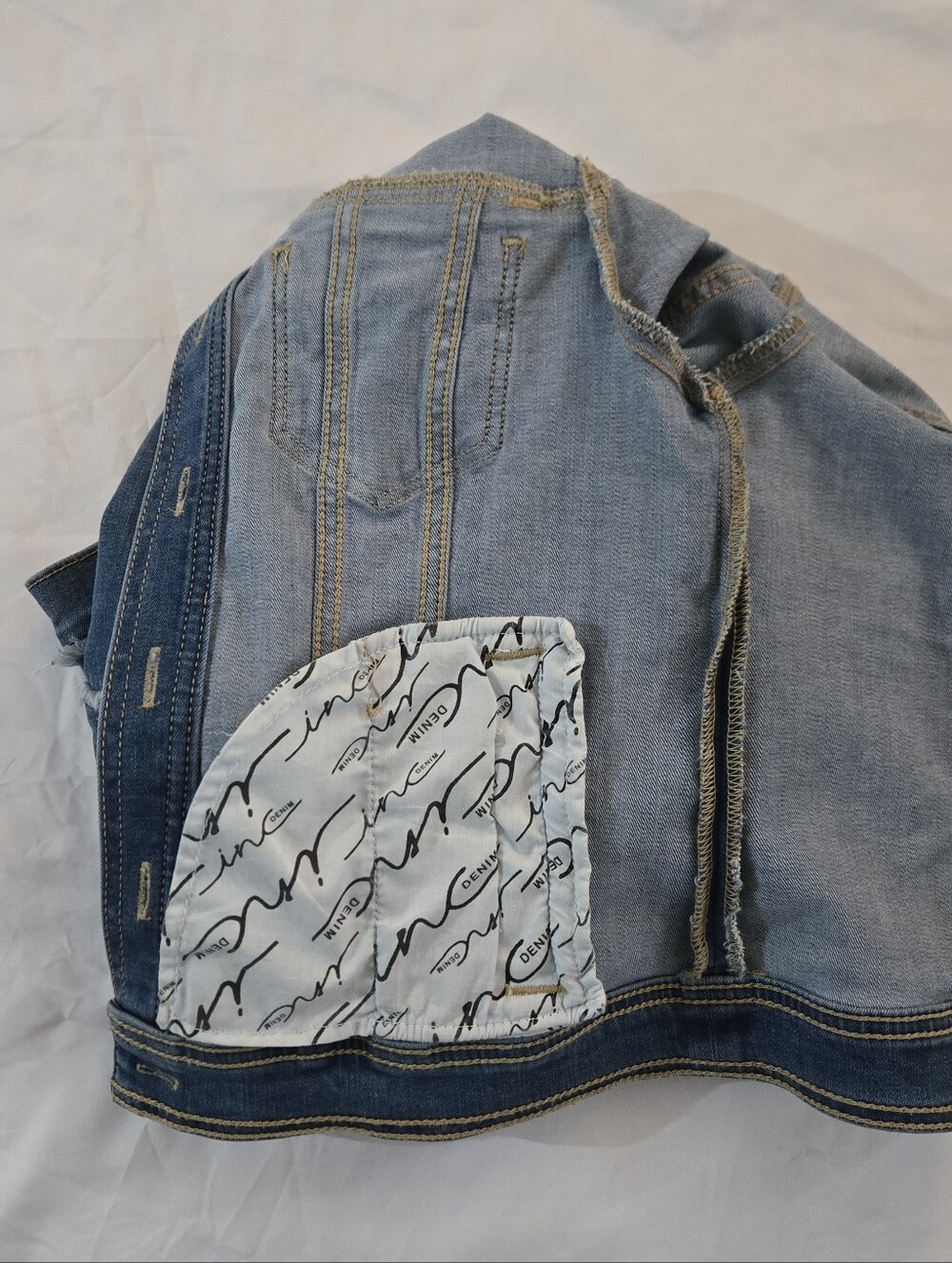 INC International Concepts Blue Denim Jacket with White Floral Appliqué - Picture 5 of 5